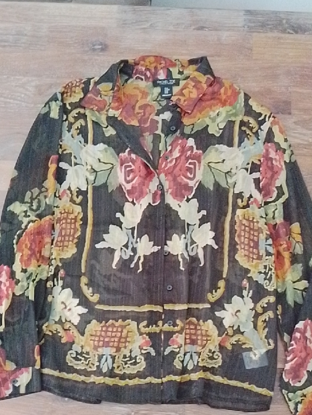 Rachel Zoe Multicolor Floral  Shirt — Red, Gold & Green Accents